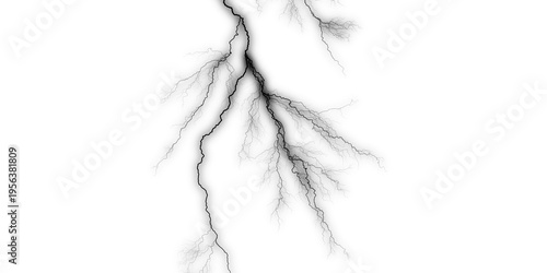 Foto Black lightning bolt strike isolated on transparent background