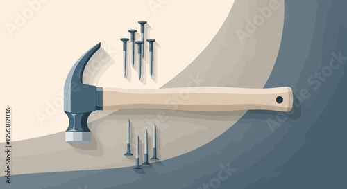 Artistic representation of a hammer and nails, conveying construction or repair processes