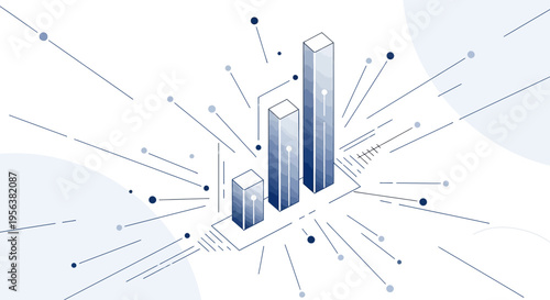 Ascending graphical bar chart with interconnected data points signifying growth analysis
