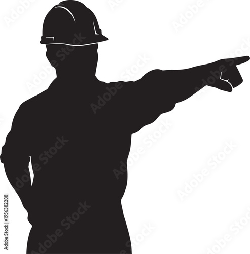 Construction worker silhouette pointing vector illustration line art
