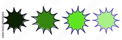 Set of four hand drawn green starburst badges for eco friendly sustainable product promotion