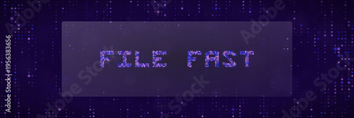 Digital File Fast Transfer Concept with Pixelated Text on Purple Data Background