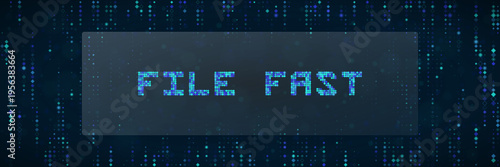 Digital file fast text on blue data stream background for high speed cloud migration and storage