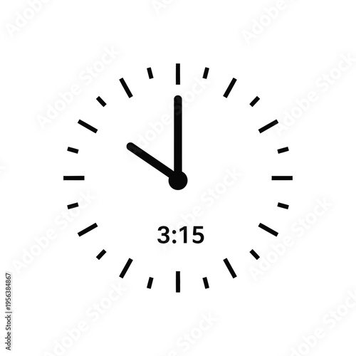 An analog clock face displays the time as precisely fifteen minutes past ten o'clock.