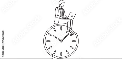 Man on Laptop Riding a Clock illustration