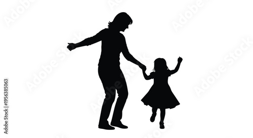 Silhouette of a mother and young daughter joyfully dancing together
