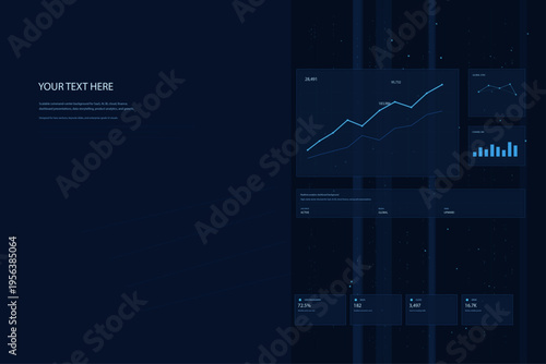 SaaS Analytics Dashboard Background with Growth Line Chart and KPI Panels, Blue Data Visualization UI Vector