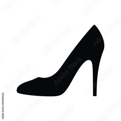 A black silhouette of a high-heeled pump shoe rests against a white backdrop.