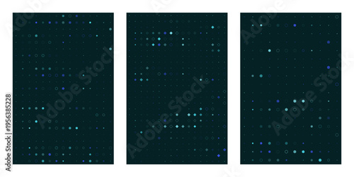 Quantum Computing Data Visualization Set with Glowing Digital Particles and Binary Code Elements