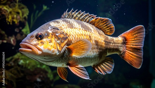 Wallpaper Mural A detailed close-up of a vibrant rockfish swimming in clear blue water. Torontodigital.ca