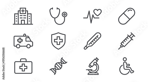 Iconos de salud y medicina en estilo moderno plano