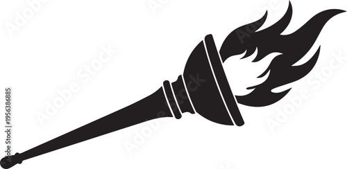 Olympic torch vector silhouette illustration with burning flame line art symbol