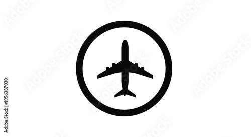 An airplane icon inside a black circle signifies airport or air travel services on a white background.
