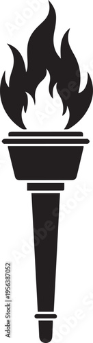 Torch vector silhouette illustration with burning flame isolated on transparent background