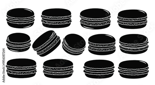 Macaron Silhouette Icon Set Black French Dessert Cookie Vector Collection Sweet Pastry Isolated