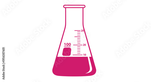 A laboratory flask contains magenta liquid inside a scientific beaker illustration.