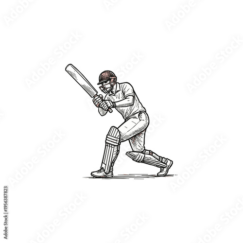 Hand drawn cricket batsman playing shot icon flat vector design