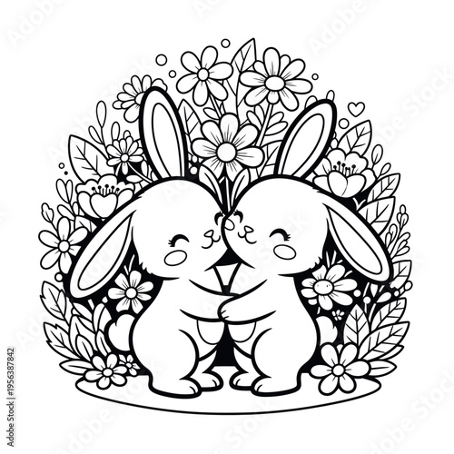Happy friend ship day silhouette cute rabbits sharing love