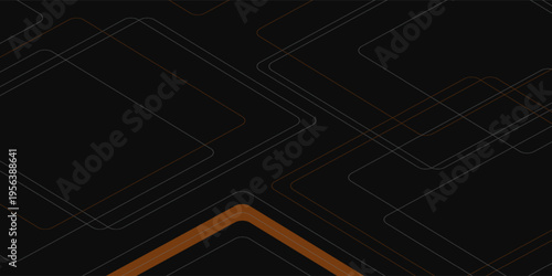 Black abstract wide horizontal banner with orange and gray lines, arrows and angles. Dark modern sporty bright futuristic abstract background. Wide vector illustration EPS10.