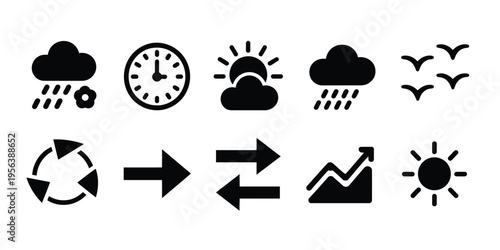Weather Forecast Icon Collection Featuring Climate Change and Meteorology Signs