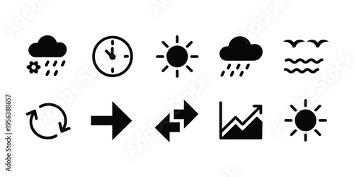 Weather Updates Silhouette Icon Set with Climate and Forecast Symbols