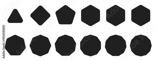 Rounded Polygon Frames Set (3 to 12 Sides) Smooth Geometric Outline Collection