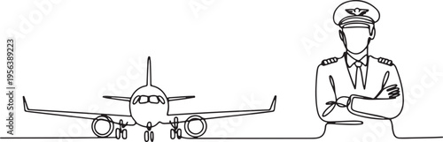Airplane pilot with airplane in continuous line drawing