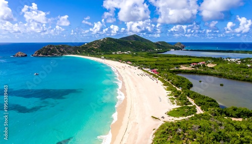 Wallpaper Mural Aerial View of a Pristine Tropical Beach with Turquoise Waters and Lush Greenery. Torontodigital.ca