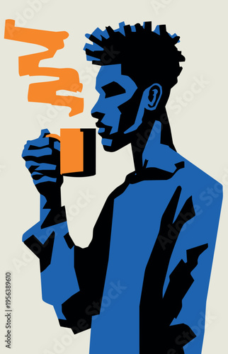 Man drinking hot beverage from a mug