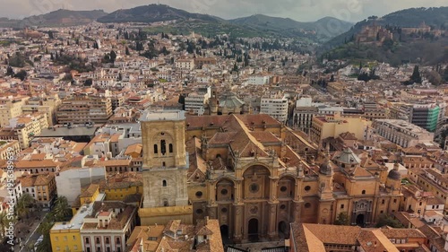 Wallpaper Mural erial drone shot of Granada Cathedral and city rooftops, historic renaissance architecture in Andalusia Spain. Granada Cathedral during morning, Spain Torontodigital.ca