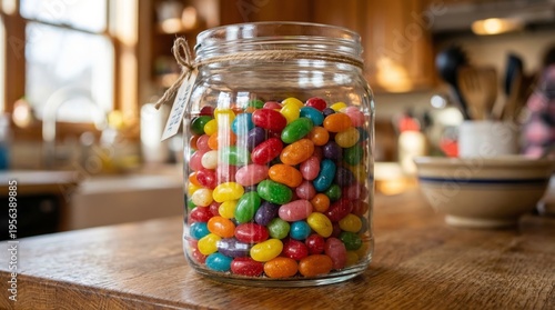 Glass Jar Filled with Colorful Jelly Bean Candies