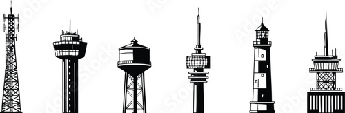 Creative Title: Urban Skyline and Global Network Signal Towers