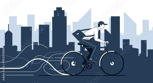 City cyclist navigating urban landscape on a bike, pursuing efficiency and ecological transportation