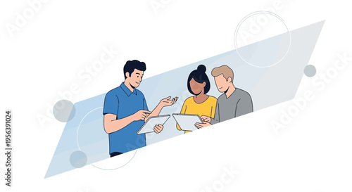 Collaborative professionals using tablets for innovative brainstorming and strategic planning in