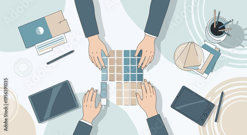 Collaborative mosaic design: A team converging over shades and tones for creative solutions