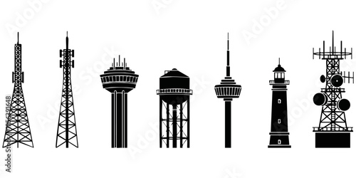 Creative Title: Urban Skyline and Global Network Signal Towers