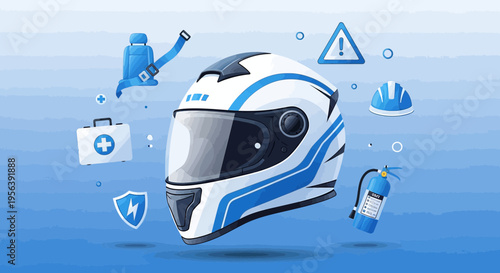 Comprehensive safety measures with helmet seatbelt first aid and fire extinguisher promotion