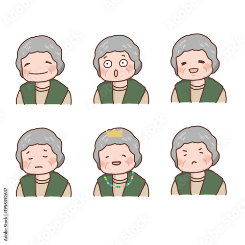 介護・福祉の素材に◎かわいいおばあちゃんの表情アイコン6点セット