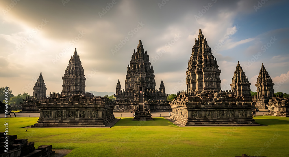 Fototapeta premium Majestic Prambanan temple under a dramatic sky in Central Java