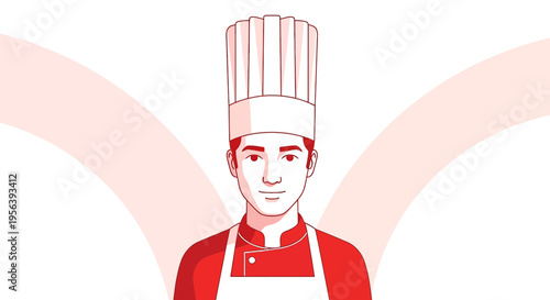 Confident chef with towering hat and inviting gaze symbolizes culinary expertise and dedication
