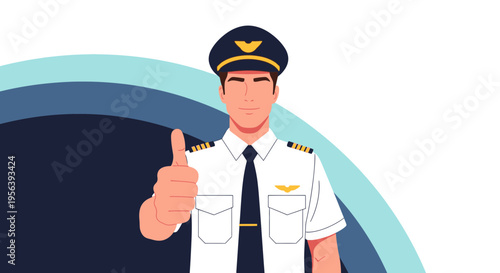 Confident aviator giving a thumbs-up with stylized background illustration aviation
