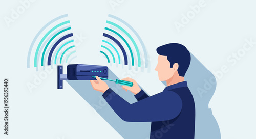 Connecting to a Wireless Network: Illustrated Technician and Router Installation