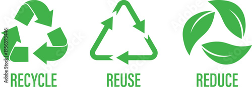 Reduce, reuse, recycle sign. Zero waste. Ecology, sustainability, and renewal concept. Ecology vector web banner. Vector illustration.