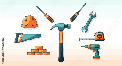 Construction toolkit, a collection of essential instruments for building and repair works,