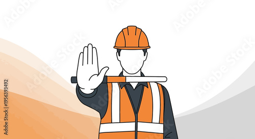 Construction worker signaling stop with hand and light stick indicating work safety