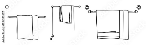 Hot towel rack set with black clean line art design featuring towel rack, line drawing, monochrome with minimalist and vector