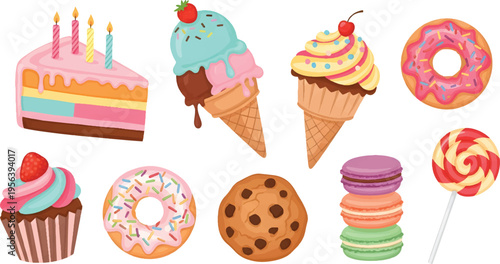 Vector Illustration Collection of Sweet Desserts and Confectionery Illustrations