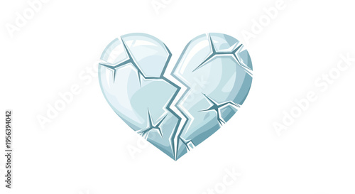 A cracked ice heart symbol representing heartbreak, sadness, and emotional coldness, isolated on a white background