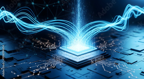 Quantum Data Signal From a Futuristic Neural Core
AI Light Beam Transmission Over Circuit Landscapes
Cyber Network Pulse With Quantum Energy Waves