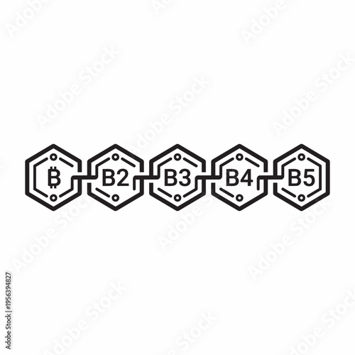 Blockchain Concept Illustration with Hexagonal Data Blocks